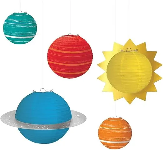 Blast Off Birthday Multicolor Planet Paper Lanterns - 5.75" - 16.5" (5 Pack) | Premium Quality, Unique & Eye-catching Design - Perfect Party Accessory For Kids' Space-Themed Birthday Celebrations