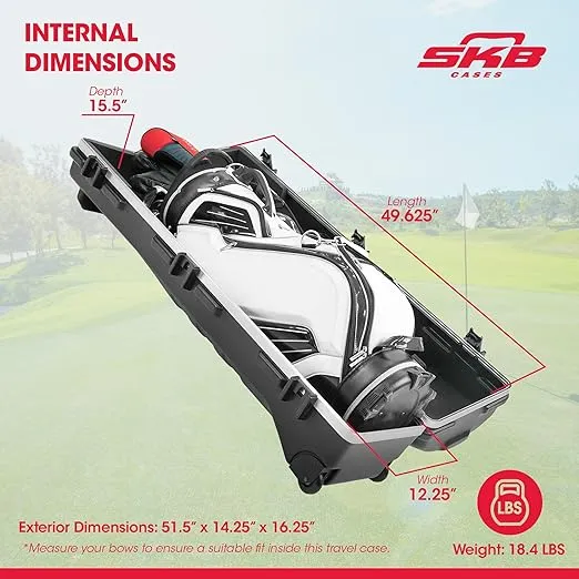 SKB Cases ATA Staff Pro XL Hard Plastic Storage Portable Golf Club Cart Bag Travel Case with Skate Style Wheels and TSA Locking Latch System, Black