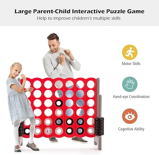 COSTWAY Jumbo 4-to-Score Giant Game Set, 4 in A Row for Kids and Adults, 3.5FT Tall Indoor & Outdoor Game Set with 42 Jumbo Rings & Quick-Release Slider, Perfect for Holiday Party & Family Game