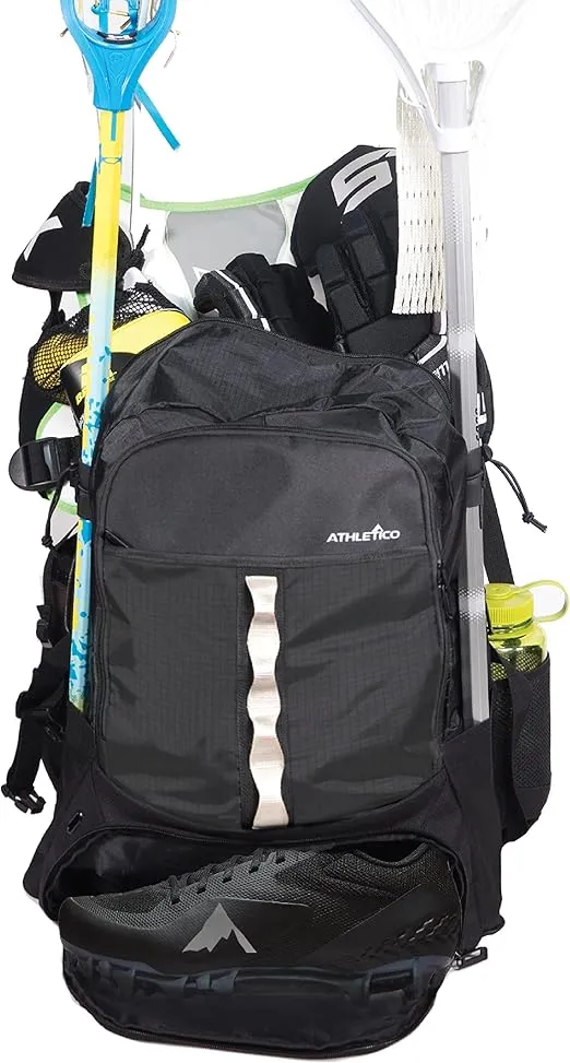 Athletico Lacrosse Bag - Extra Large Lacrosse Backpack - Holds All Lacrosse or Field Hockey Equipment - Two Stick Holders and Separate Cleats Compartment
