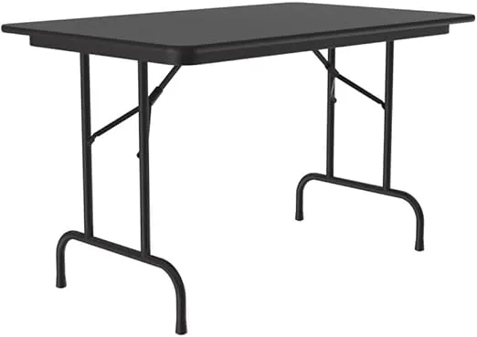 Correll Heavy Duty Utility Folding Table, Melamine Top, USA Made, Strong Steel Apron, 30"x48", Black Granite Top Black Edge