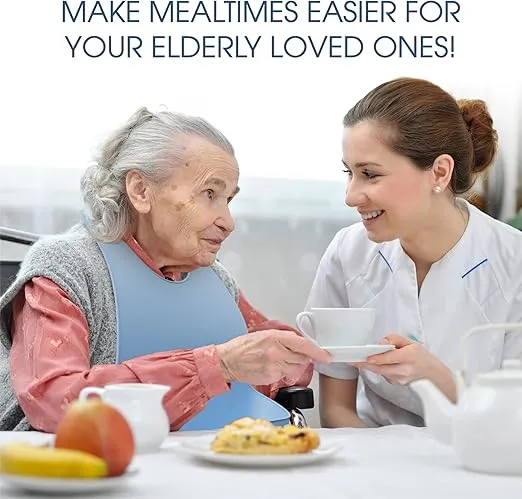 MARS WELLNESS Adult Bibs for Elderly - Comfortable and Easy to Clean Silicone Bibs for Adults with Easy to Use Button Closure