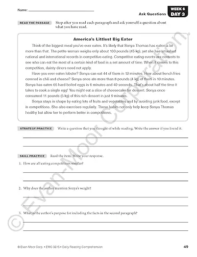 Evan-Moor Daily Reading Comprehension, Grade 5 - Homeschooling & Classroom Resource Workbook, Reproducible Worksheets, Teaching Edition, Fiction and ... Reading Comprehension, Grade 5, EMC 3615)