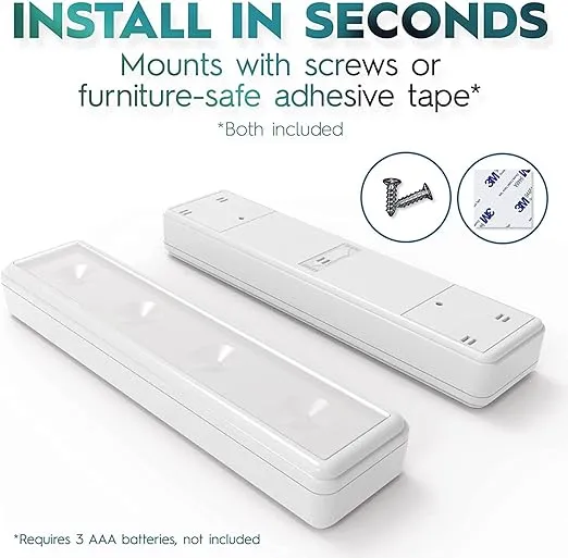 Brilliant Evolution Wireless LED Under Counter Lights with 2 Remote Controls - 6-Pack Battery Operated Under Cabinet Lighting Fixtures - Stick On Push Lights with Timer - Warm White, 8.5x2x1-Inch