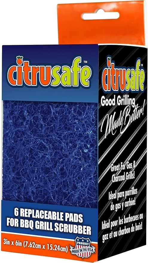 CitruSafe 6 Count Replaceable BBQ Grill Scrubber Pads - Removes Grease and Burnt Food Safely from Gas and Charcoal Grill Grates