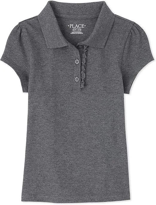 The Children's Place girls Short Sleeve Ruffle Pique Polo Shirt, Heather Gray Single, X-Small US