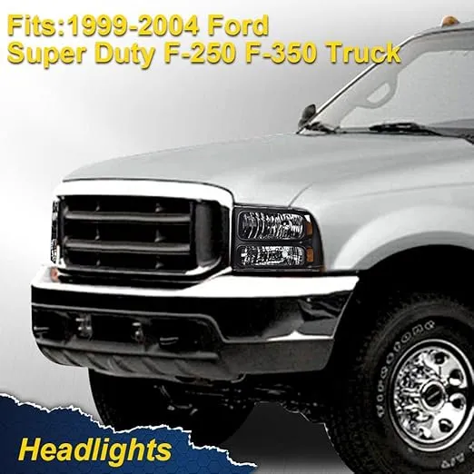 CHEDA Headlights, Compatible with 1999 2001 2002 2003 2004 Ford F250 F350 F450 F550 Super Duty Bumper Headlamp (Clear lens Black Housing Amber Reflector)