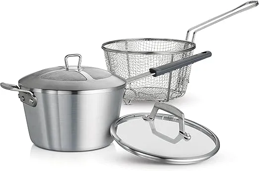 Tramontina 80114/512DS Professional Covered Deep Fryer, 5.5 Qt., Satin Finish, Made in Brazil