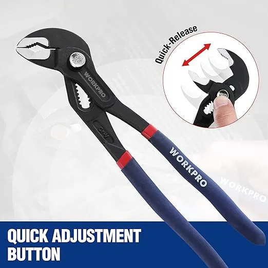 WORKPRO 2 Piece Groove Joint Pliers Set, 7 & 10-Inch Fast Adjustable Water Pump Pliers, V-Jaw Tongue and Groove Pliers in CRV Steel