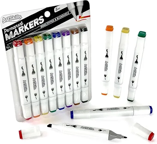 ArtSkills Artists Alcohol Markers Set, Blendable Dual Tip Markers Permanent Marker Set for Adult Coloring, Drawing, 8-Count