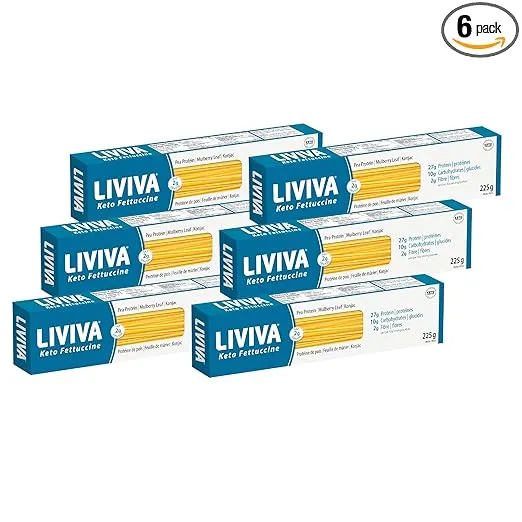 LIVIVA Low Carb High Protein KETO Fettuccine Noodle Pasta 6 Pk – 135 g Protein per Box with Pea Protein & Konjac Flour - 8g Net Carbs, Diabetic-Friendly - Ready to Eat in 3 – 4 mins - Healthy Al Dente Pasta