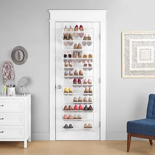 Whitmor Over the Door Shoe Organizer - Holds up to 36 Pairs of Shoes - Metal & Mesh - White