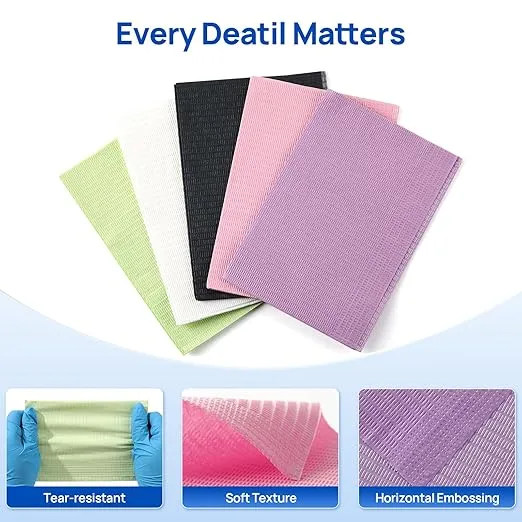 JMU 250 Pack Dental Bibs, White Dental Bibs Disposable 3 Ply Waterproof Tattoo Bibs Table Covers 13" x 18" (2 Packs of 125)