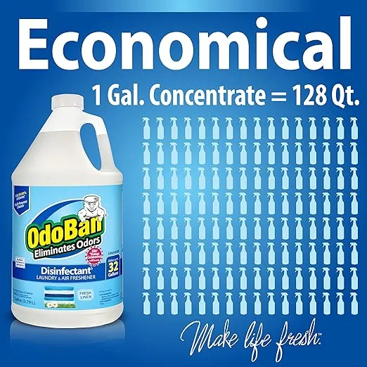 OdoBan Ready-to-Use Disinfectant and Odor Eliminator, Set of 2, 32 oz Spray and 1 Gallon Concentrate, Fresh Linen Scent
