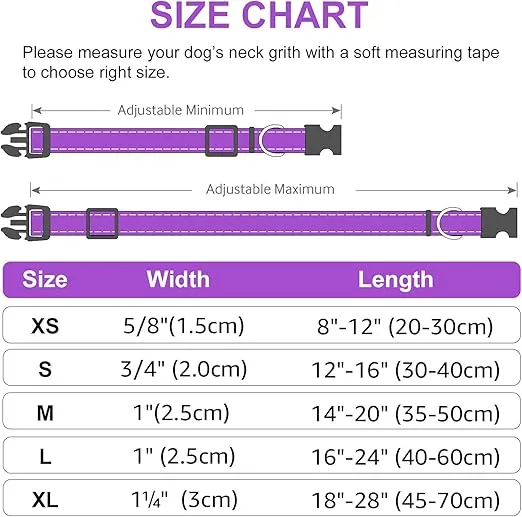 Joytale Reflective Dog Collar,Soft Neoprene Padded Breathable Nylon Pet Collar Adjustable for Medium Dogs,Purple,M