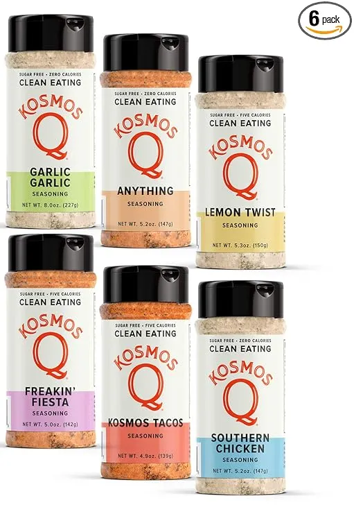Kosmos Q Clean Eating Seasonings Variety 6 Pack | Herbs & Spices | Paleo & Keto Diet Friendly | 6-in-1 | Anything, Freakin’ Fiesta, Lemon Twist, Garlic Garlic, Kosmos Taco & Southern Chicken Seasoning