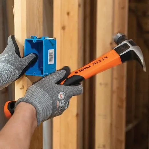 Klein Tools H80820 Straight-Claw Hammer, 20-Ounce, Fiberglass Non-Slip Shock Absorbing Grip Handle with Tether Hole, 13-Inch