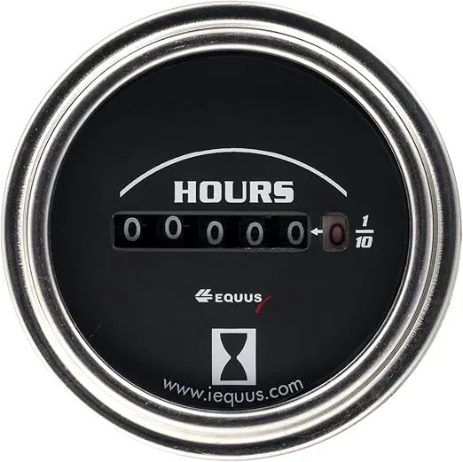 Equus 7210 2" Hourmeter, Chrome with Black Dial