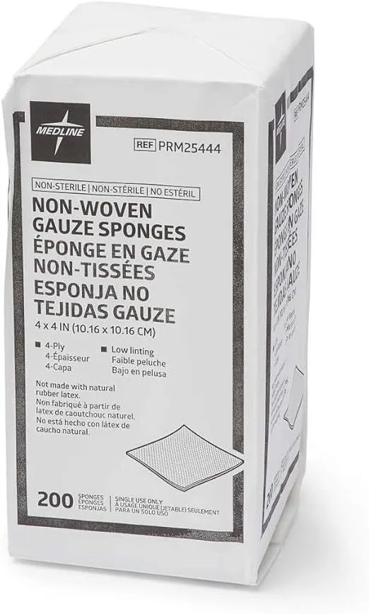 Medline Non-Woven Non-Sterile, Rayon/Poly Gauze Sponge, 4 x 4, 4-Ply (10 Packs of 200)