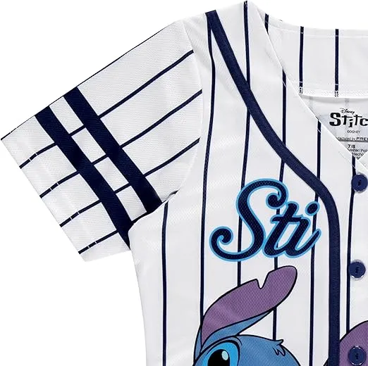 Disney Girls Baseball Jersey T-Shirt with Lilo & Stitch and Mickey Mouse- Girls Sizes 4-16