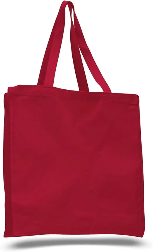 (12 Pack) 1 Dozen- Wholesale Heavy Canvas Tote Bags with Full Gusset (Red)