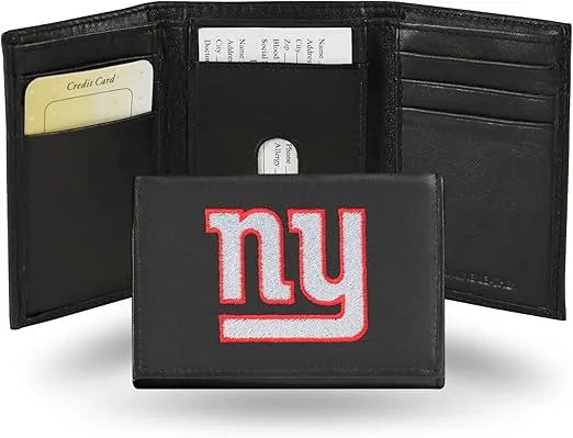 Rico Industries NFL Embroidered Genuine Leather Tri-fold Wallet 3.25" x 4.25" - Slim