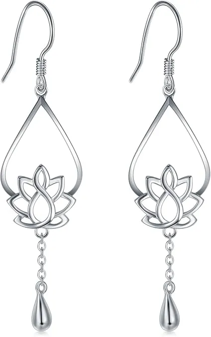 925 Sterling Silver Earrings, BoRuo Lotus Flower Yoga Earrings