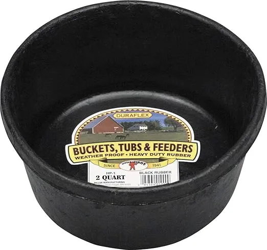Little Giant 2 Quart Rubber Feed Pan For Dogs, Rabbits and Small Livestock - Black