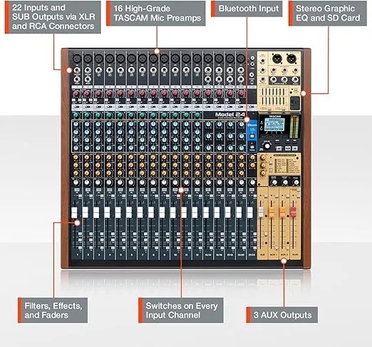 Tascam Model 24 24-track Multi-Track, Live Mixer and Recording Studio, Analog Mixer, Digital Recorder, USB Audio Interface