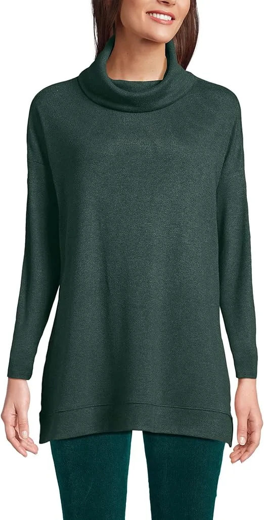 Lands' End Women's Long Sleeve Cozy Knit Cowl Neck Tunic