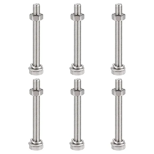 uxcell M6 x 60mm Hex Head Screws Bolts, Nuts, Flat & Lock Washers Kits, 304 Stainless Steel Fully Thread Hexagon Bolts 6 Sets