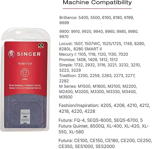 Singer Roller Snap-On Presser Foot | Ideal for Thick Fabrics, Heavy Knits, Leather & Vinyl | Even Fabric Feeding with Front and Rear Rollers | Compatible with Low-Shank Sewing Machines