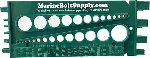 Nut, Bolt & Screw Gauge (Standard & Metric) (Coarse & Fine) Diameter, Length & Thread Pitch (Green)