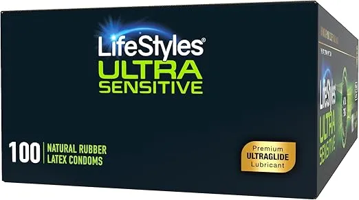 LifeStyles Ultra Sensitive Premium Lubricated Natural Latex Condoms Value Pack - 100 Count, 1 Pack - Triple Tested for Best Protection, Made with UltraGlide Silicone Lube