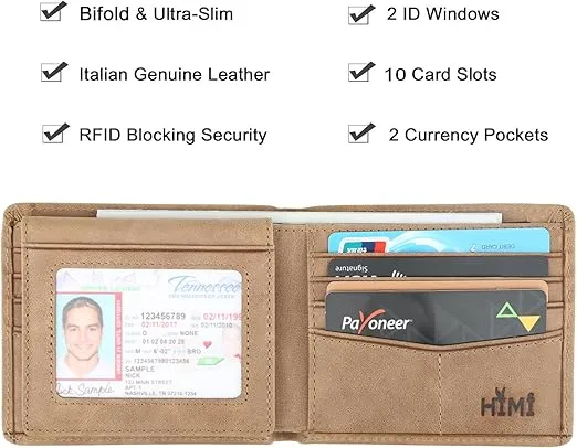 Wallet for Men-Genuine Leather RFID Blocking Bifold Stylish Wallet With 2 ID Window