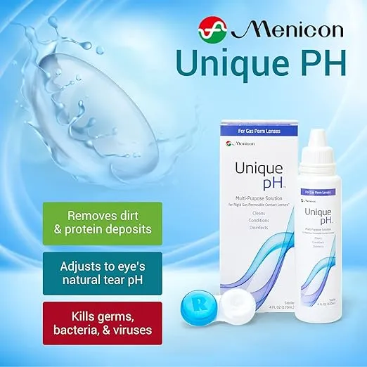 Menicon Unique pH Multi-Purpose Contact Lens Solution With Lens Case (4 Fluid Ounces)