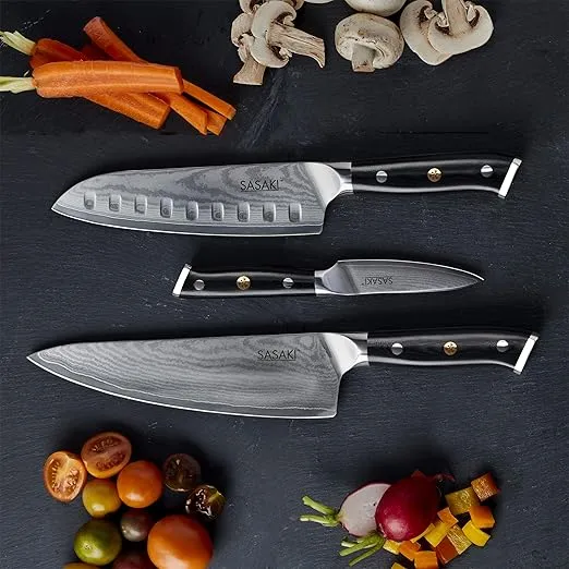 Sasaki Masuta Japanese AUS-10 Stainless Steel Chef Knife with Locking Sheath, 8-Inch, Black