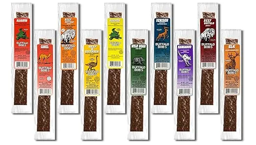 Buffalo Bob's Exotic Jerky Assortment - 10 Flavor Variety Pack - Wild Game Jerky, Snack for Adventure Enthusiasts, Stocking Stuffer, Gift for Men, Healthy Snack, Gluten Free