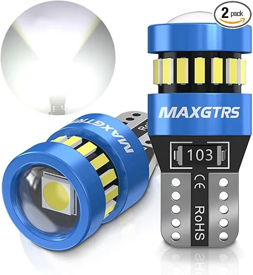 MAXGTRS 194 LED Light Bulb 6000k Wihte 168 2825 W5W T10 Wedge 18-SMD 3014 Chipsets LED Replacement Bulbs with Condenser Lens for Car Dome Map Door Courtesy License Plate Lights, Pack of 2