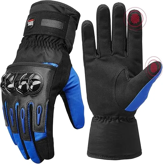 KEMIMOTO Winter Motorcycle Gloves, Cold Weather Motorcycle Winter Gloves Men Women, Touchscreen Waterproof Motorcycle Riding Gloves, Warm Winter Gloves for ATV Skiing Snowmobile Bicycle,L, Blue