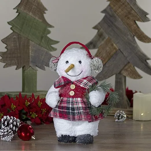 Northlight 9.5" Plush Girl Snowman with Ear Muffs Christmas Figure