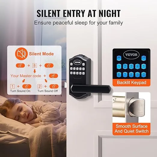 VEVOR Keyless Entry Door Lock, Electronic Keypad Entry Lever, Password and Key Unlock Combination Door Lock, Auto-Locking Keypad Door Lock with Deadbolt for Front Door, Matte Black, 5.63 x 2.76 in