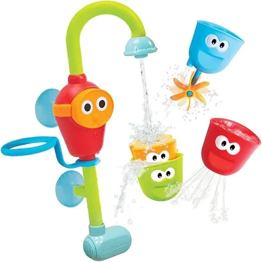 Yookidoo Toddler and Baby Bath Toy (Ages 1-3): Flow N Fill Spout-3 Stackable Play Cups - Battery Operated Moveable Hose Toy and Tumblers with Multiple Play Aspects - Make Bath Time Maigcal (No Mold)