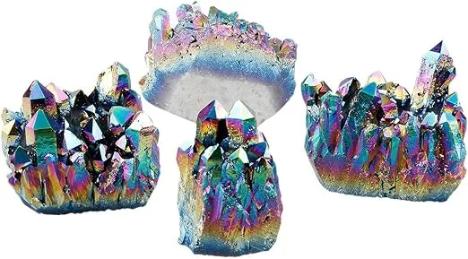 Rockcloud Natural Titanium Coated Rainbow Crystal Quartz Cluster Geode Druzy Home Decoration Gemstone Specimen