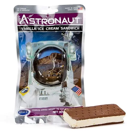 Astronaut Foods Freeze-Dried Ice Cream Sandwich, NASA Space Dessert, Vanilla, 1 Count