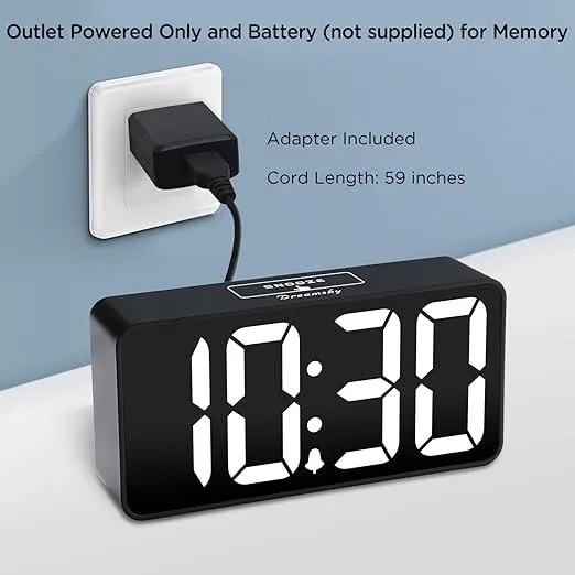 DreamSky Small Digital Alarm Clock for Bederoom, Large Big Numbers Display with Brightness Dimmer, Electric Bedside Desk Clock with USB Charging Port, Adjustable Alarm Volume, 12/24H, Snooze
