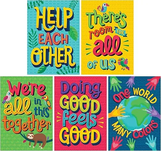 Carson Dellosa One World Motivational Poster Set, Colorful Classroom Posters With Inclusive, Inspirational Quotes, Homeschool or Classroom Décor (5 pc)