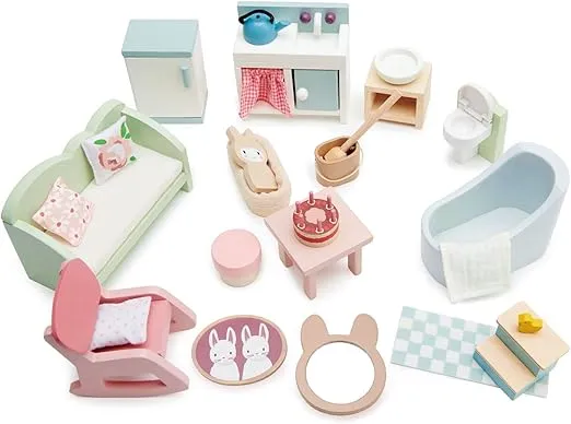 Tender Leaf Toys - Countryside Furniture Set - Fully Furnished Dollhouse Accessories - Bathroom, Living Room and Kitchen All in one, Miniature Pretend Play - Age 3+