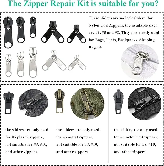 YaHoGa 143 PCS Zipper Repair Kit Zipper Replacement with Install Plier for Bags, Jackets, Tents, Backpacks, Sleeping Bag