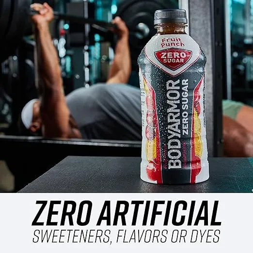 BODYARMOR ZERO Sugar Fruit Punch, Sugar Free Sports Drink - Low-Calorie Hydration - Natural Flavors with Potassium Packed Electrolytes, Antioxidants, and B-vitamins, 16 fl oz (pack of 12)
